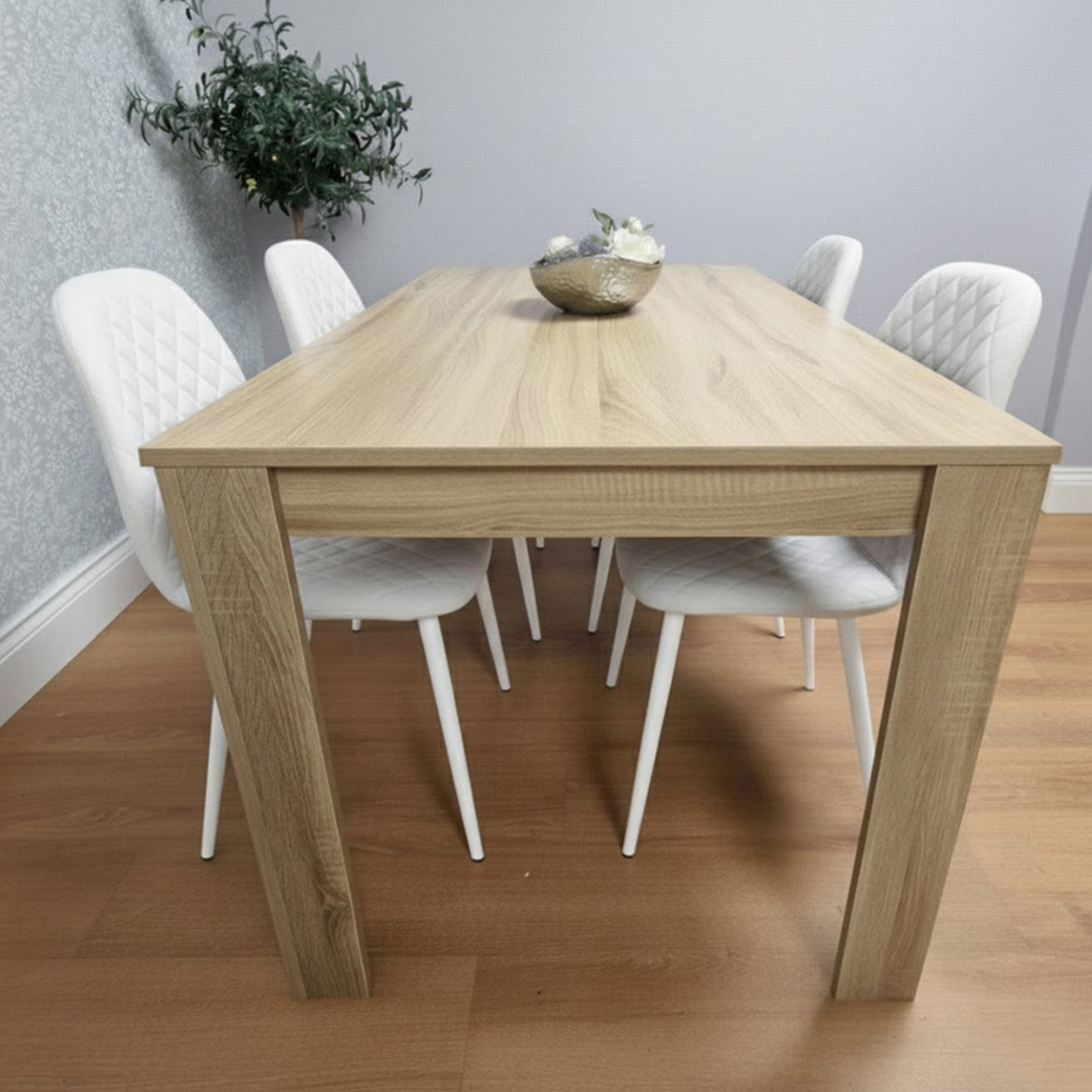 Kosy Koala 4 Seater Faux Leather Gem Pattern Dining Set Oak Effect and White Image 1