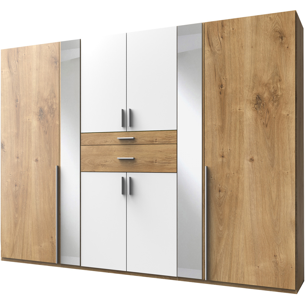 TJ'S Roma 6 Door 2 Drawer White and Planked Oak Wardrobe Image 2
