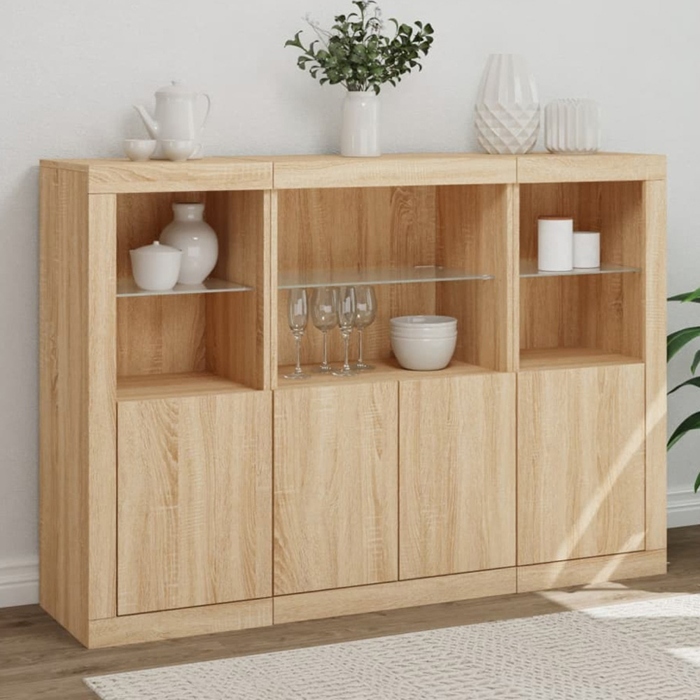 vidaXL 4 Door 6 Shelf Sonoma Oak LED Sideboard 3 Piece Image 1