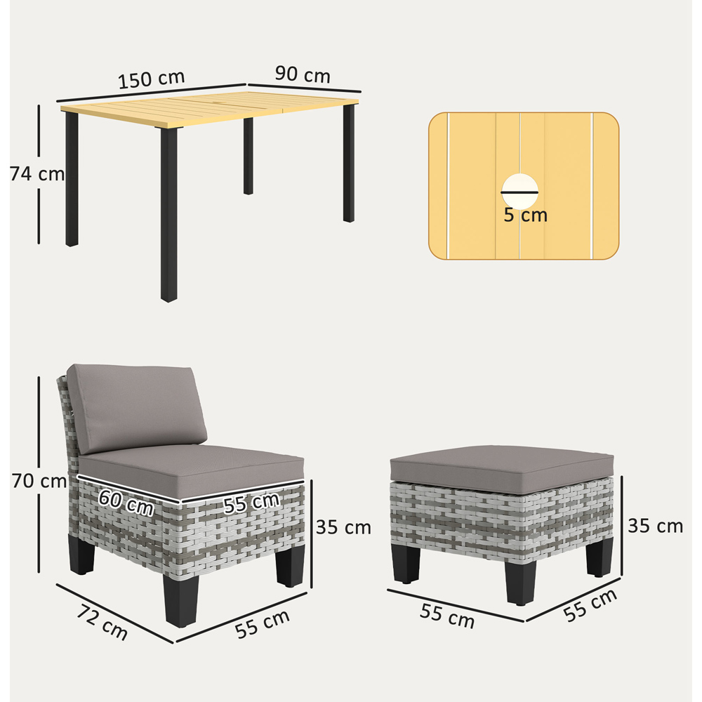 Outsunny 6 Seater Grey Rattan Garden Dining Set with Cushions and Umbrella Hole Image 9