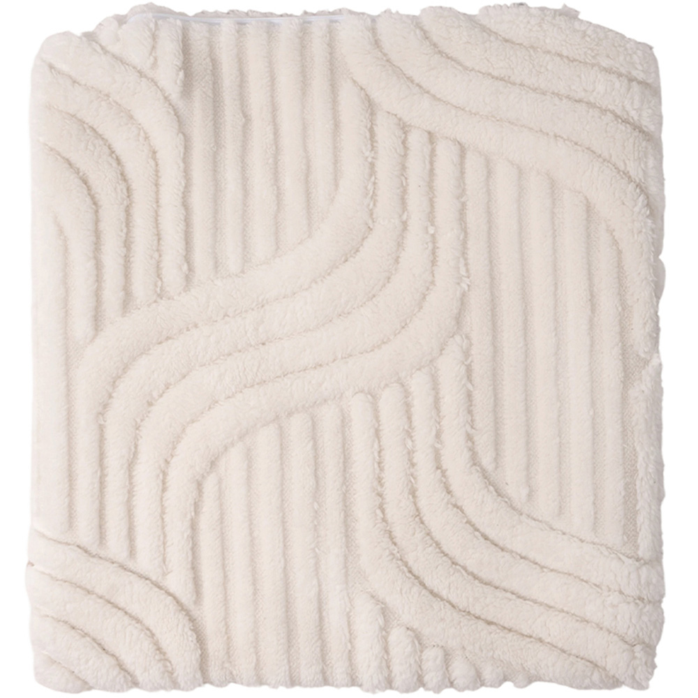 Living and Home Beige Minimalist Wavy Geometric Plush Throw Pillow Cover 45 x 45cm Image 3