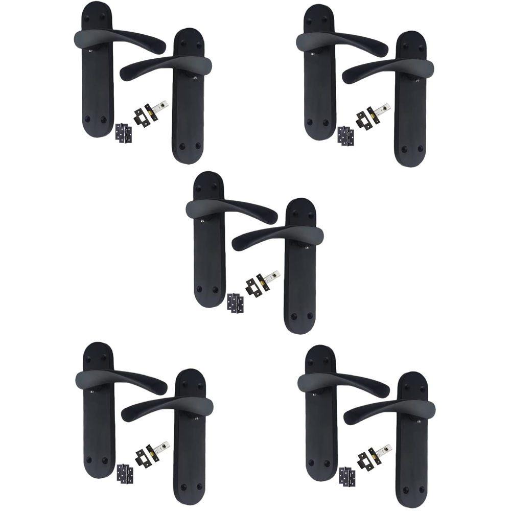 Golden Grace Matt Black Astrid Latch Door Handle Set 5 Pack Image