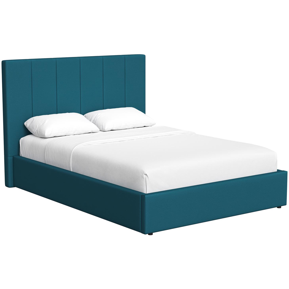 FWStyle Hoscar Small Double Dolphin Blue Upholstered Lift-Up Ottoman Bed Frame with Ribbed Headboard Image 2