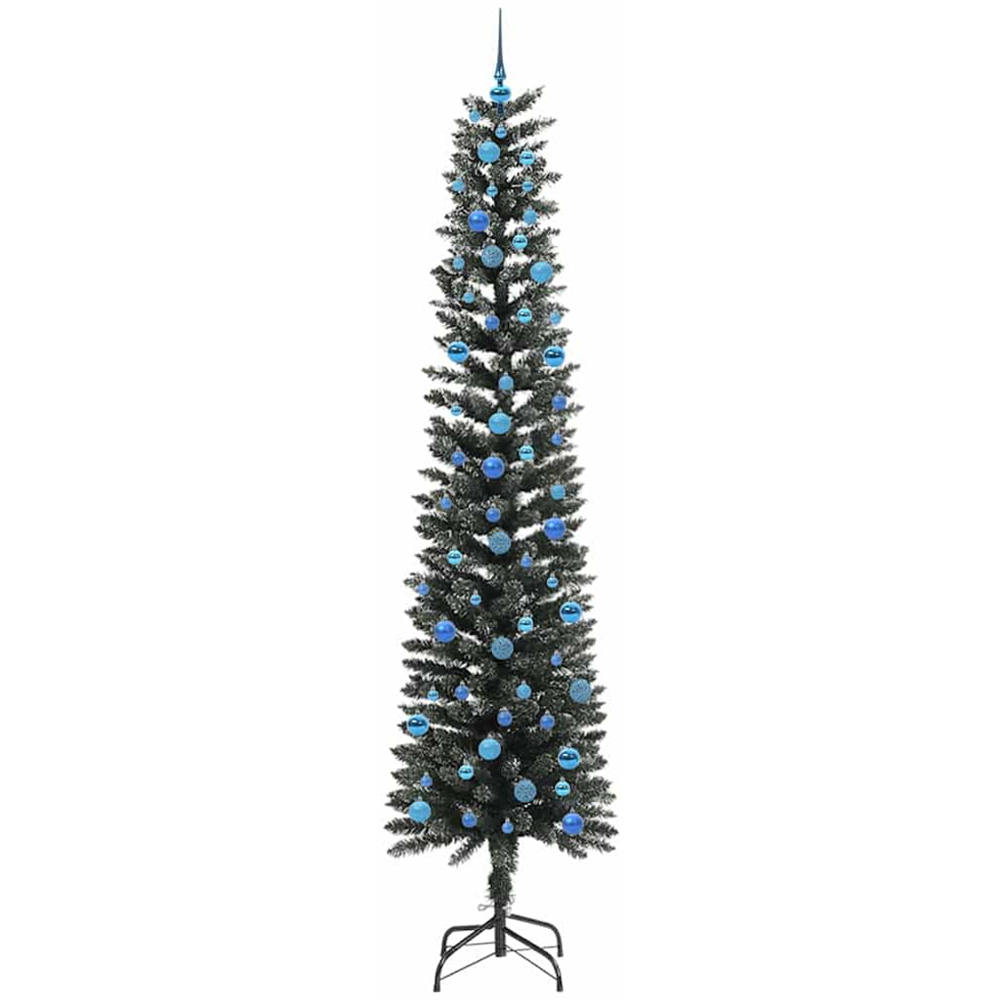 vidaXL Pre-Lit Blue Baubles Green Artificial Christmas Tree 8ft Image 4