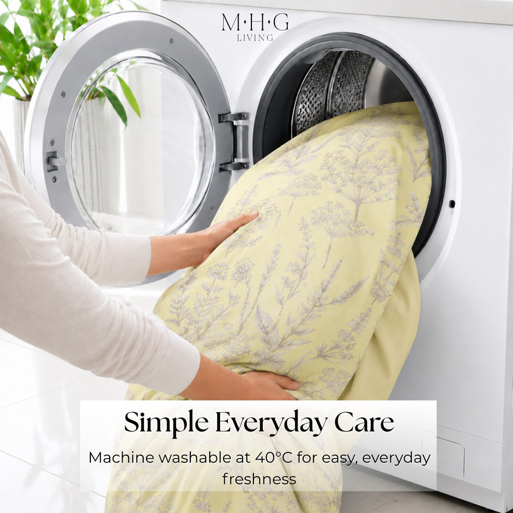 MHG Living Super King Size Whispering Meadow Yellow Botanical Reversible Duvet Cover Set Image 9