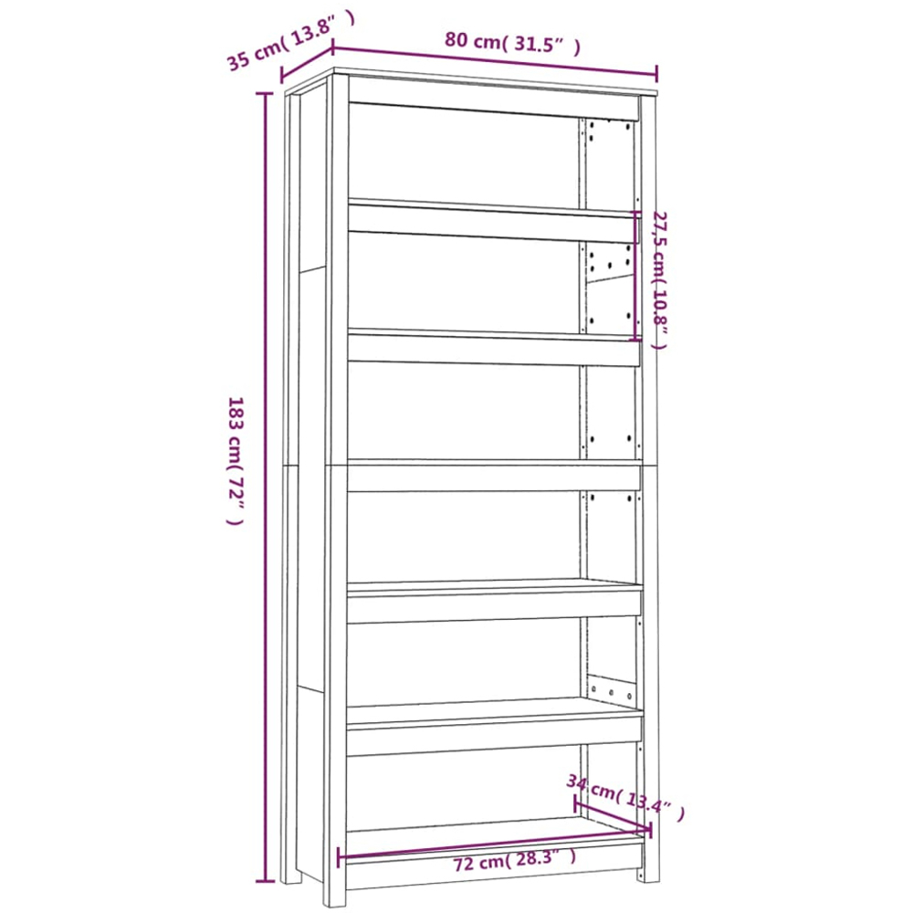 vidaXL 6 Shelf Grey Solid Pine Wood Bookcase Image 9