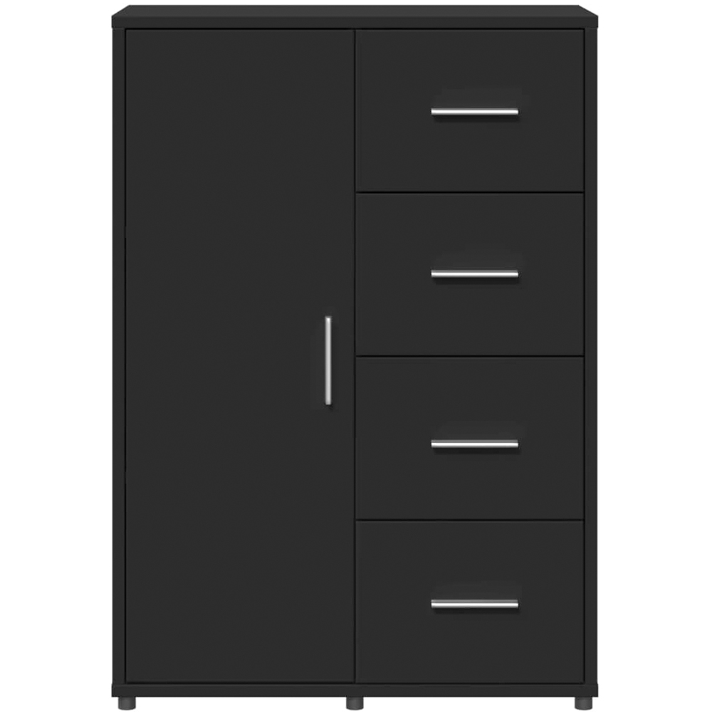 vidaXL Single Door 4 Drawer Black Wooden Sideboard Set of 2 Image 3