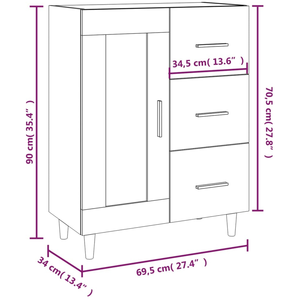 vidaXL Single Glass Door 3 Drawer Sonoma Oak Sideboard Image 9