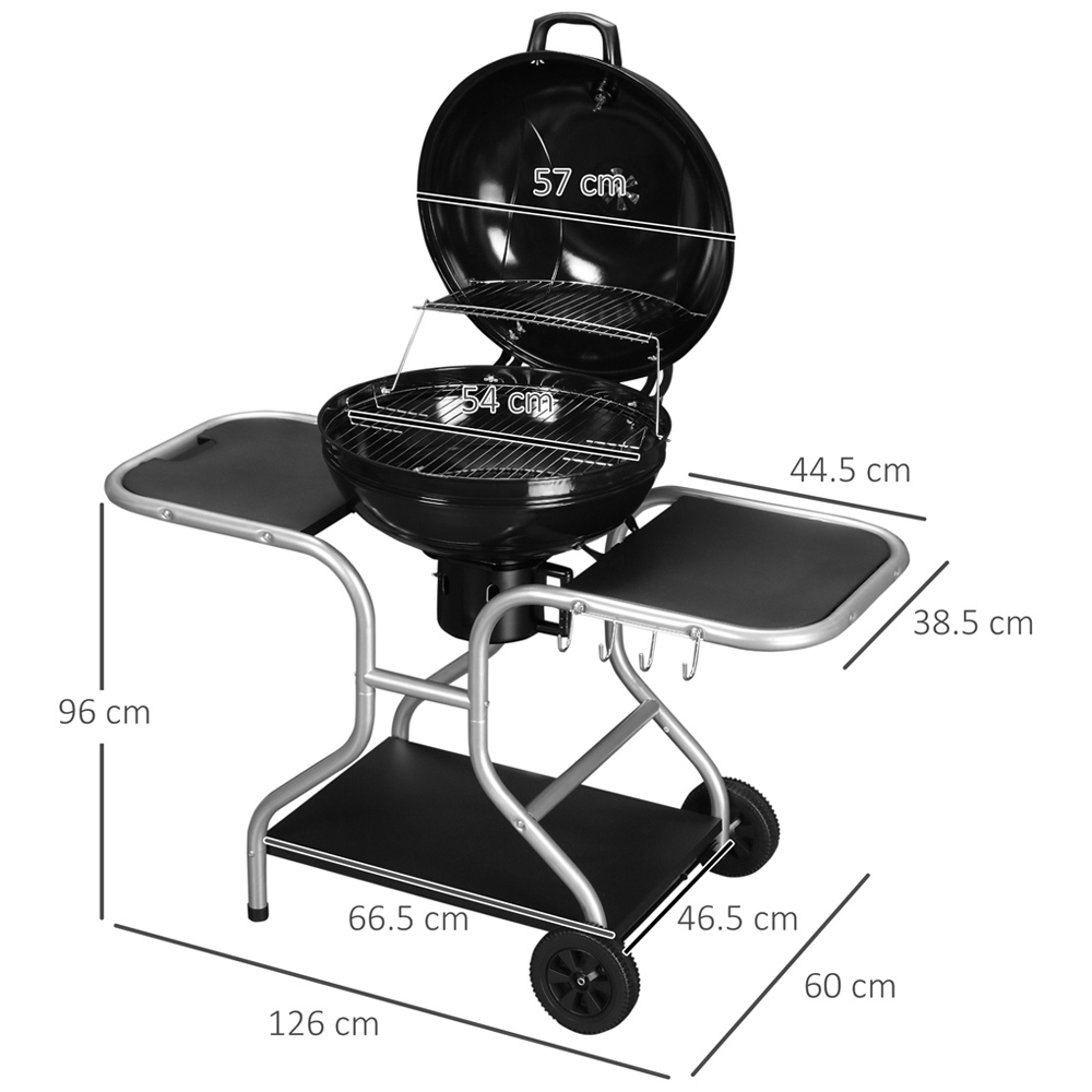 Outsunny Black Deluxe Charcoal Trolley BBQ with Side Tables Image 5