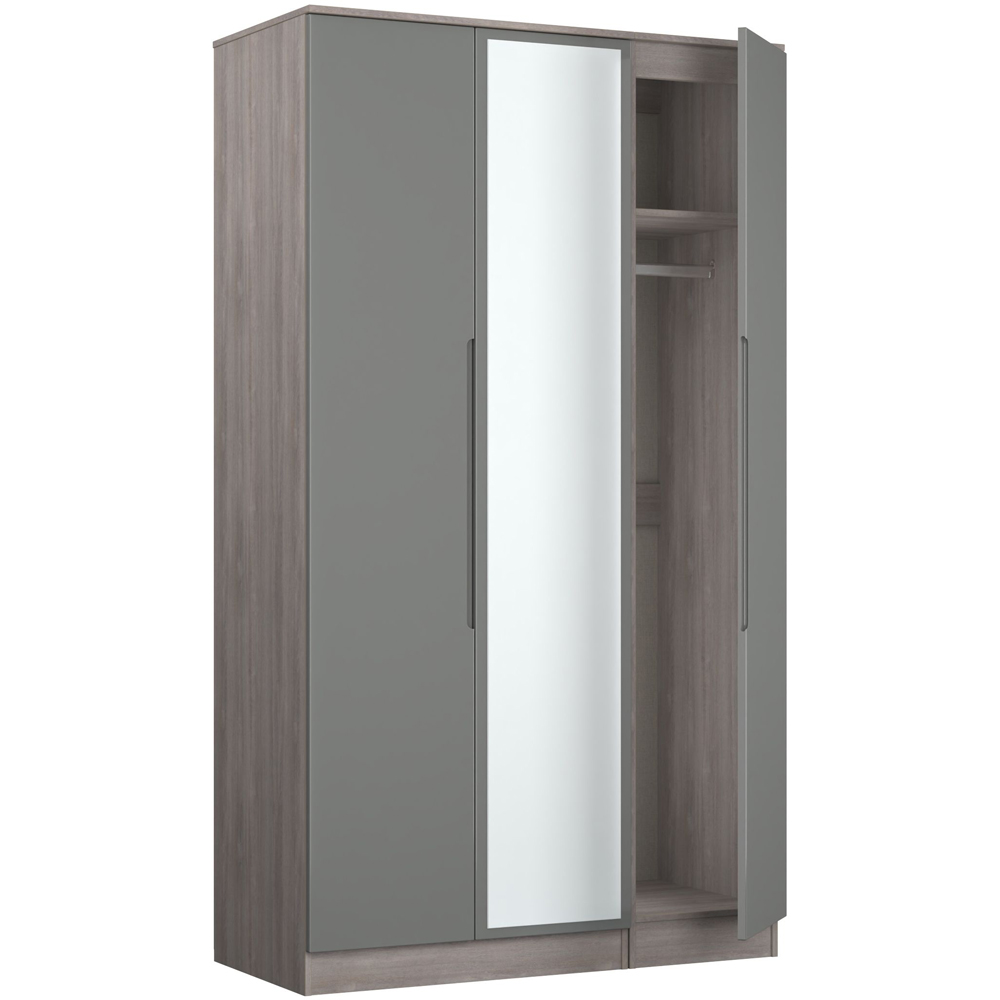 Crowndale Milan 3 Door Grey Gloss and Grey Oak Tall Mirrored Wardrobe Ready Assembled Image 6
