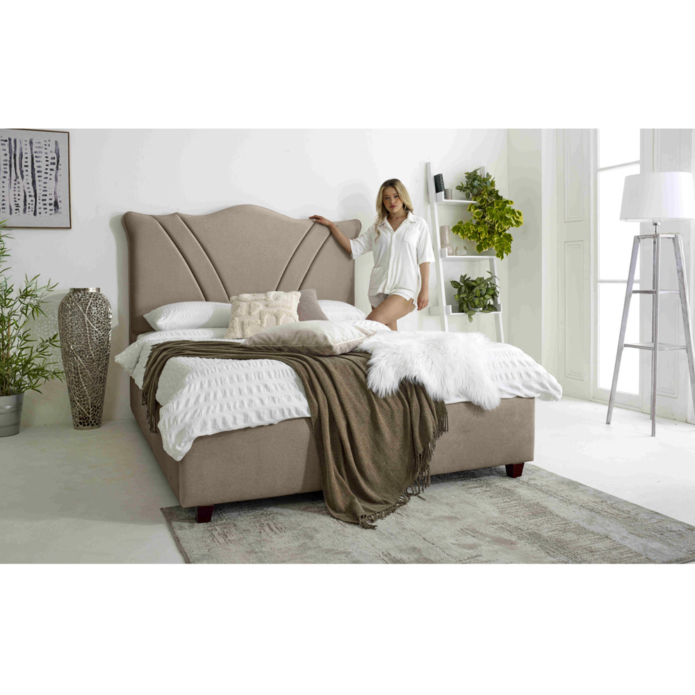 Eleganza Amaya Small Double Mink Arlington Fabric Bed Frame with Curved Headboard Image 5
