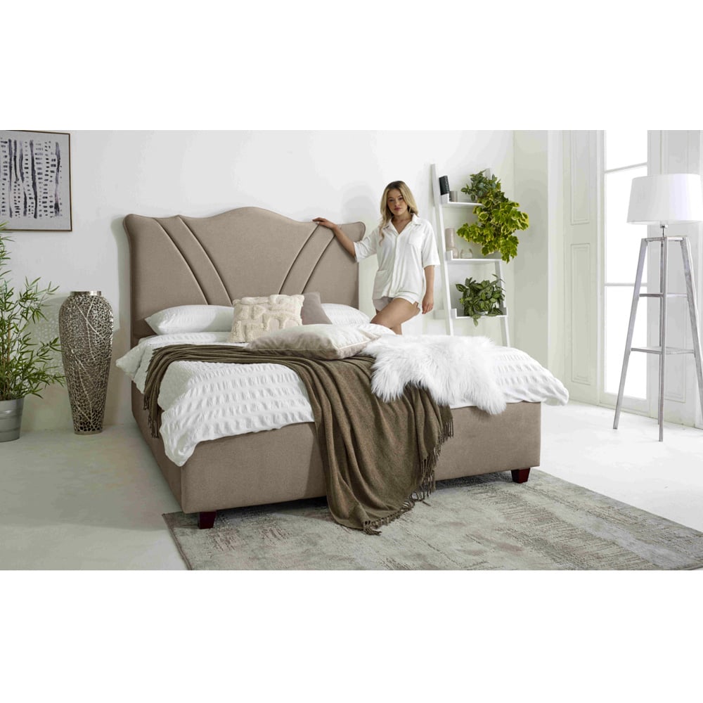 Eleganza Amaya King Size Mink Arlington Fabric Bed Frame with Curved Headboard Image 5