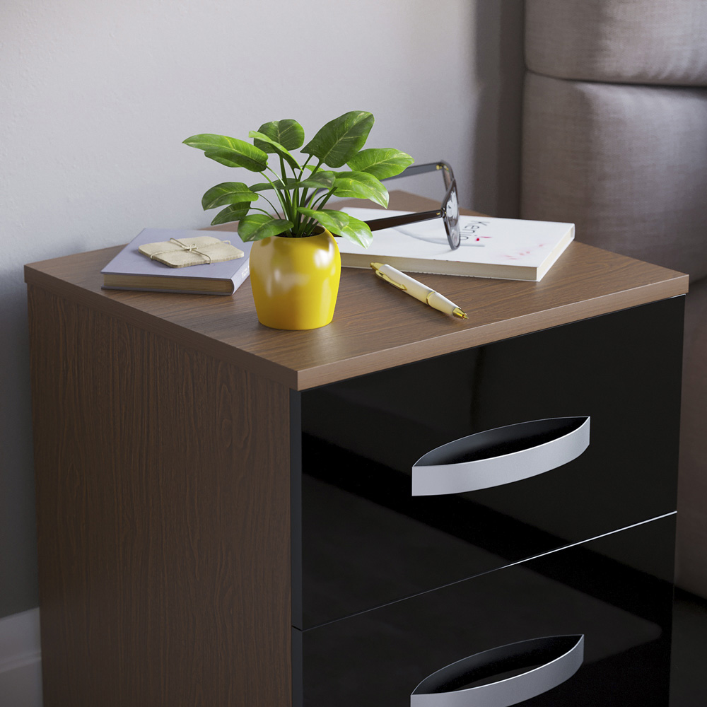 VIDA DESIGNS Hulio 2 Drawer Walnut and Black Bedside Table Image 3