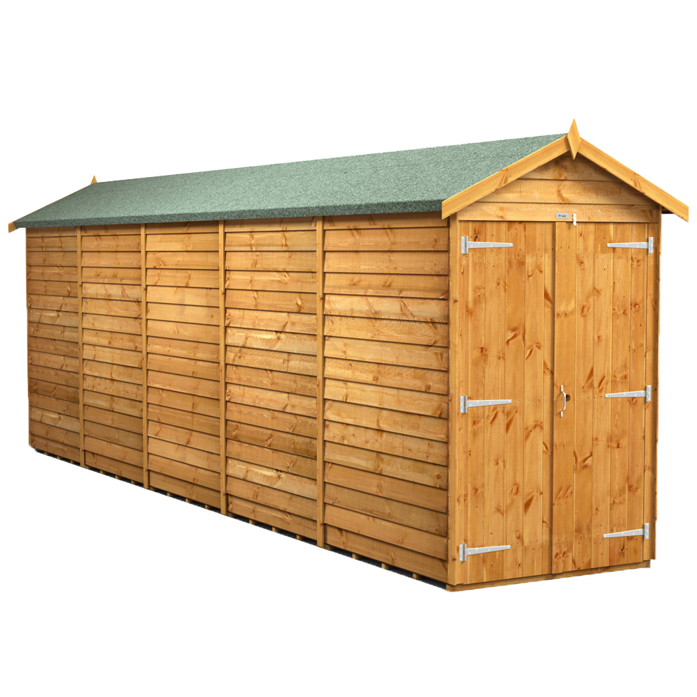 Power Sheds 20 x 4ft Double Door Overlap Apex Wooden Shed Image 1