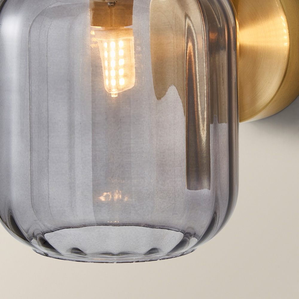 ValueLights Amelie Ribbed Glass Gold Stem LED Wall Lamp Image 4