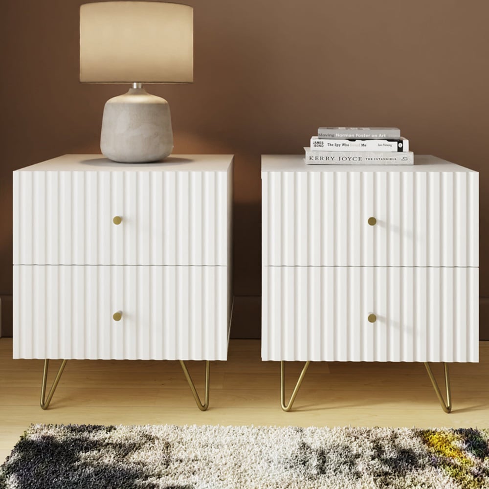 GFW Thalia 2 Drawer White Bedside Table Set of 2 Image 1