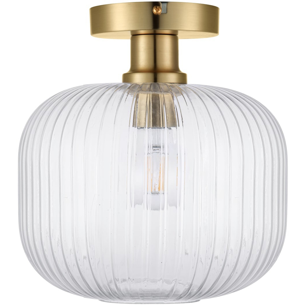 Cosylyte Maple Modern Ribbed Glass Brass Base Ceiling Light Image 1
