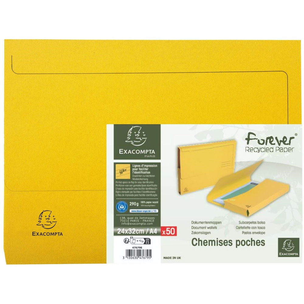 Exacompta Forever A4 290gsm Yellow Bright Document Wallet 50 Pack Image 2