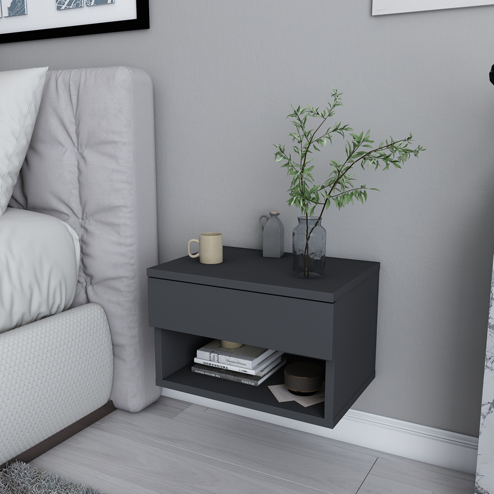 Decorotika Jamot Single Drawer Anthracite Floating Bedside Table Image 5