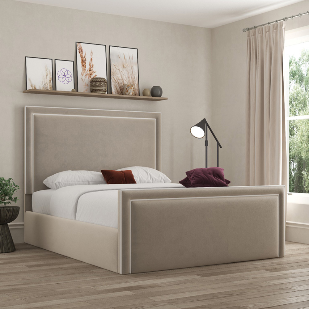 DS Living Verona Small Double Bistra Beige Piping Ottoman Bed Image 4