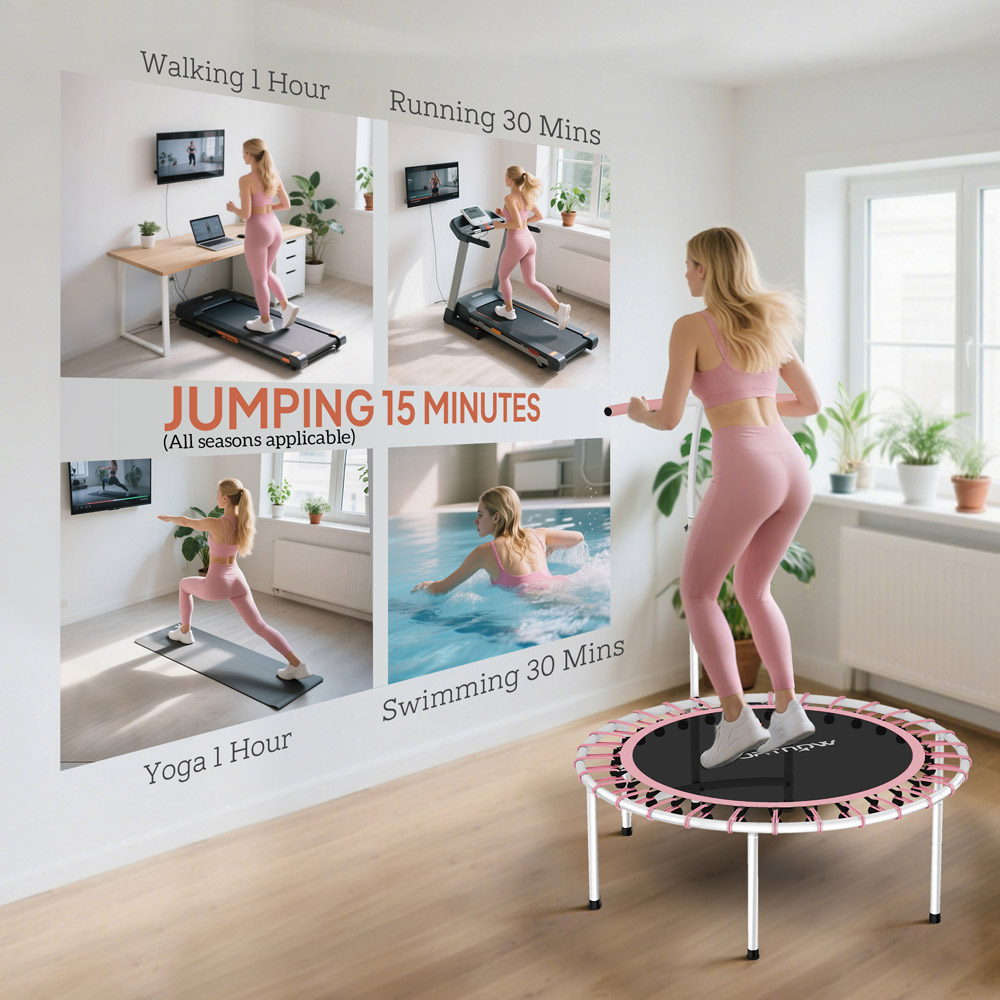 SPORTNOW 3.3ft Pink Fitness Trampoline with Adjustable Handle Image 5