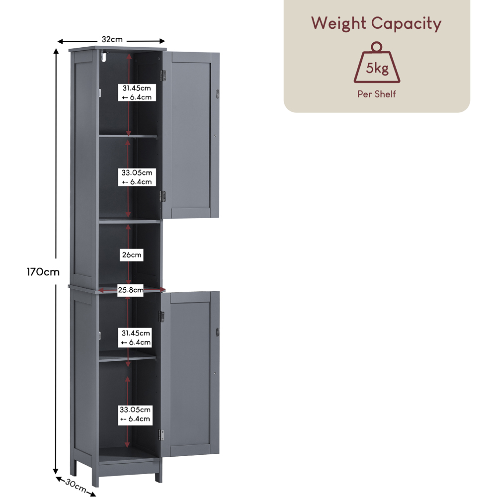 BATH VIDA Priano 2 Door Single Shelf Grey Floor Standing Bathroom Cabinet Image 9