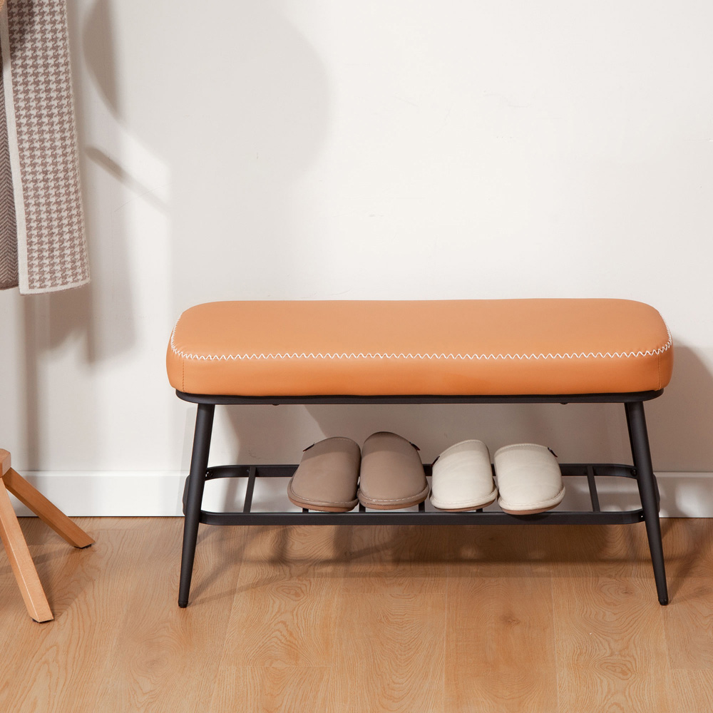 HOMCOM Single Shelf Brown PU Leather Shoe Rack Bench Image 4