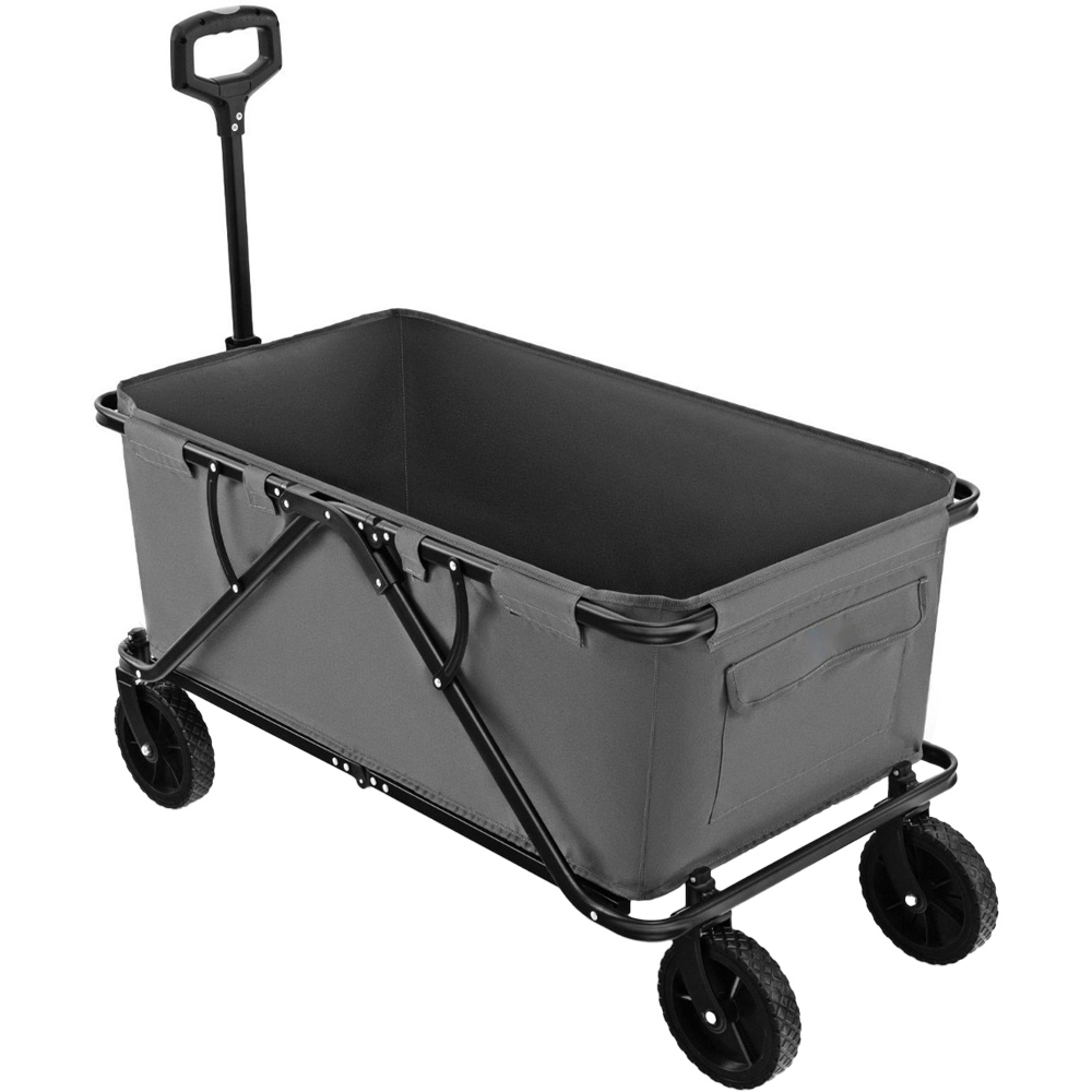 Costway Grey Collapsible Foldable Wagon Cart with Adjustable Handlebar Image 1