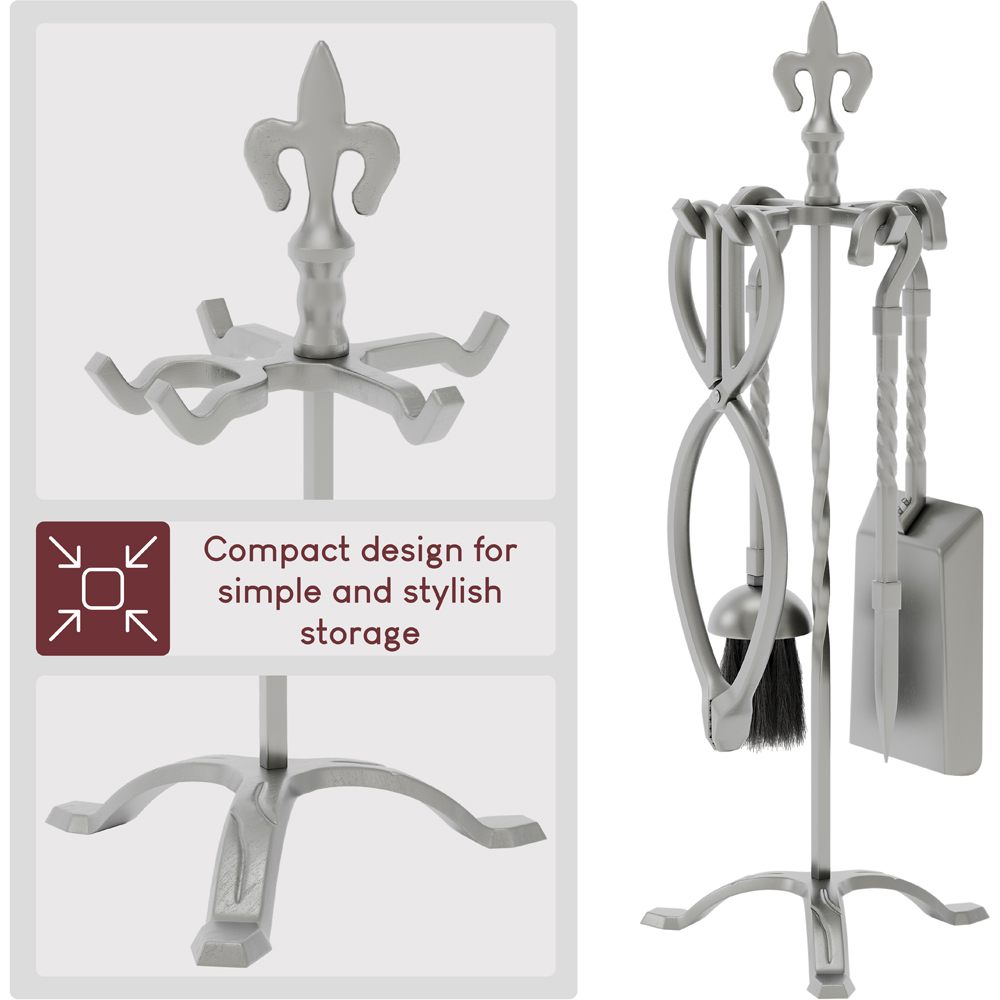 Fire Vida 5 Piece Fleur De Lys Pewter Fireside Companion Set Image 3