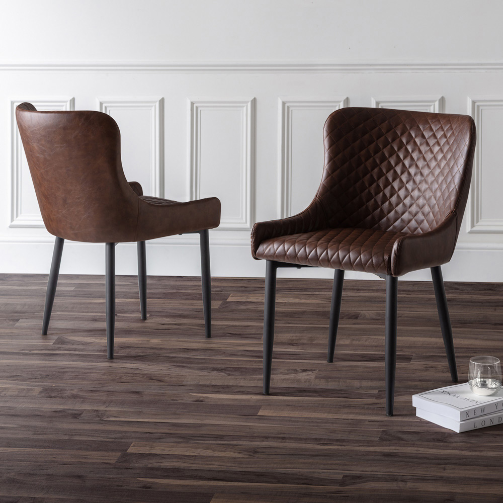 Julian Bowen Luxe Set of 2 Brown Faux Leather Dining Chair Image 1