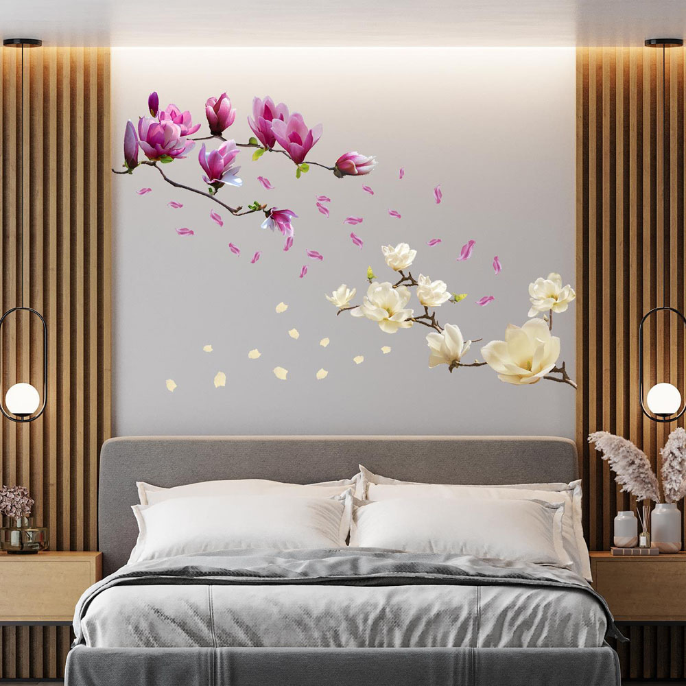 Walplus Flower Theme Magnolia White and Pink Self Adhesive Wall Stickers Image 1