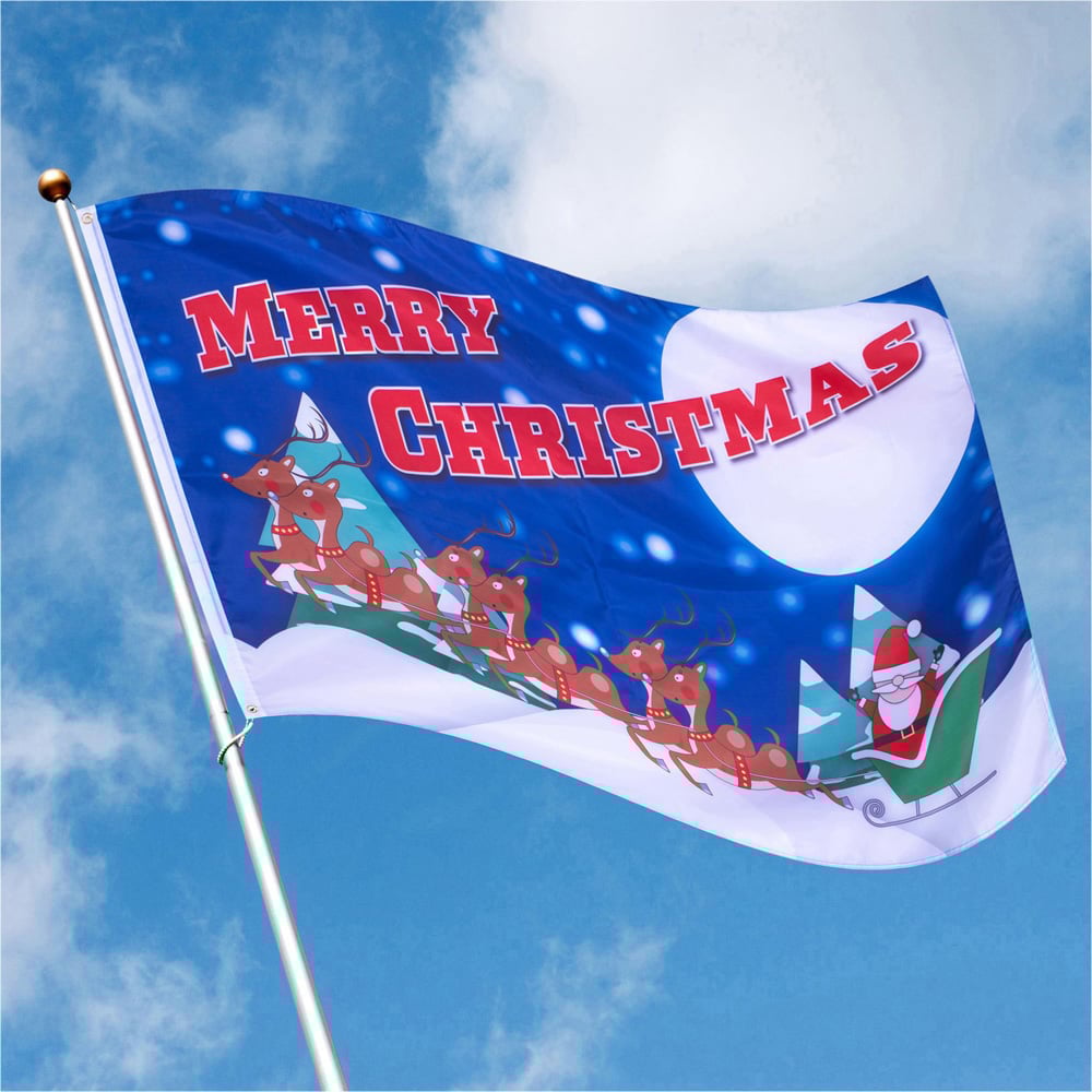 St Helens Blue Merry Christmas Flag with 2 Metal Grommets Image 1