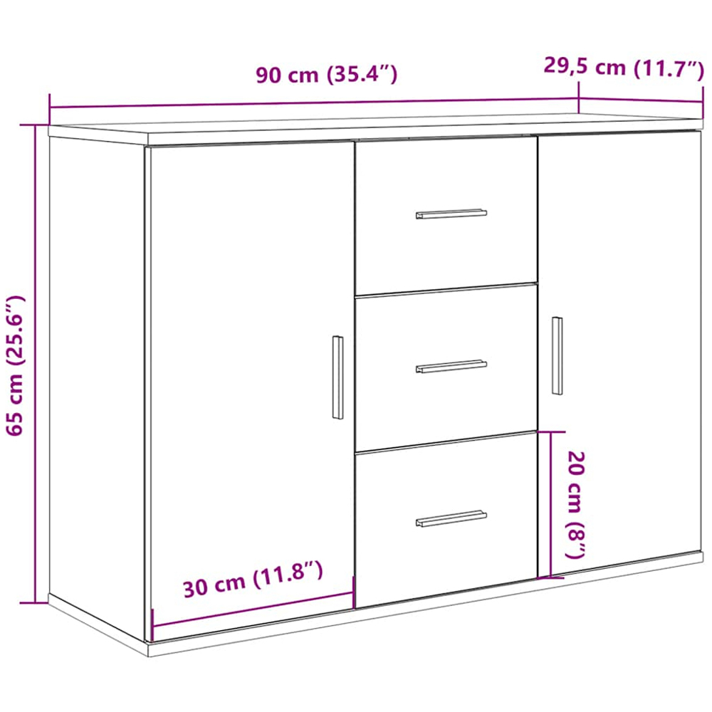 vidaXL 2 Door 3 Drawer Old Wood Sideboard Image 9
