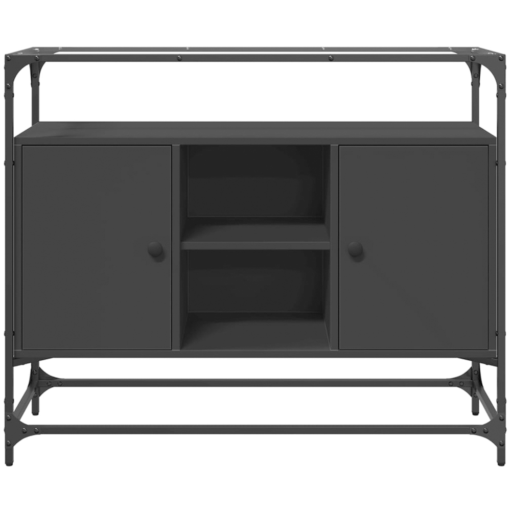 vidaXL 2 Door 3 Shelf Black Glass Top Oak Sideboard Image 4