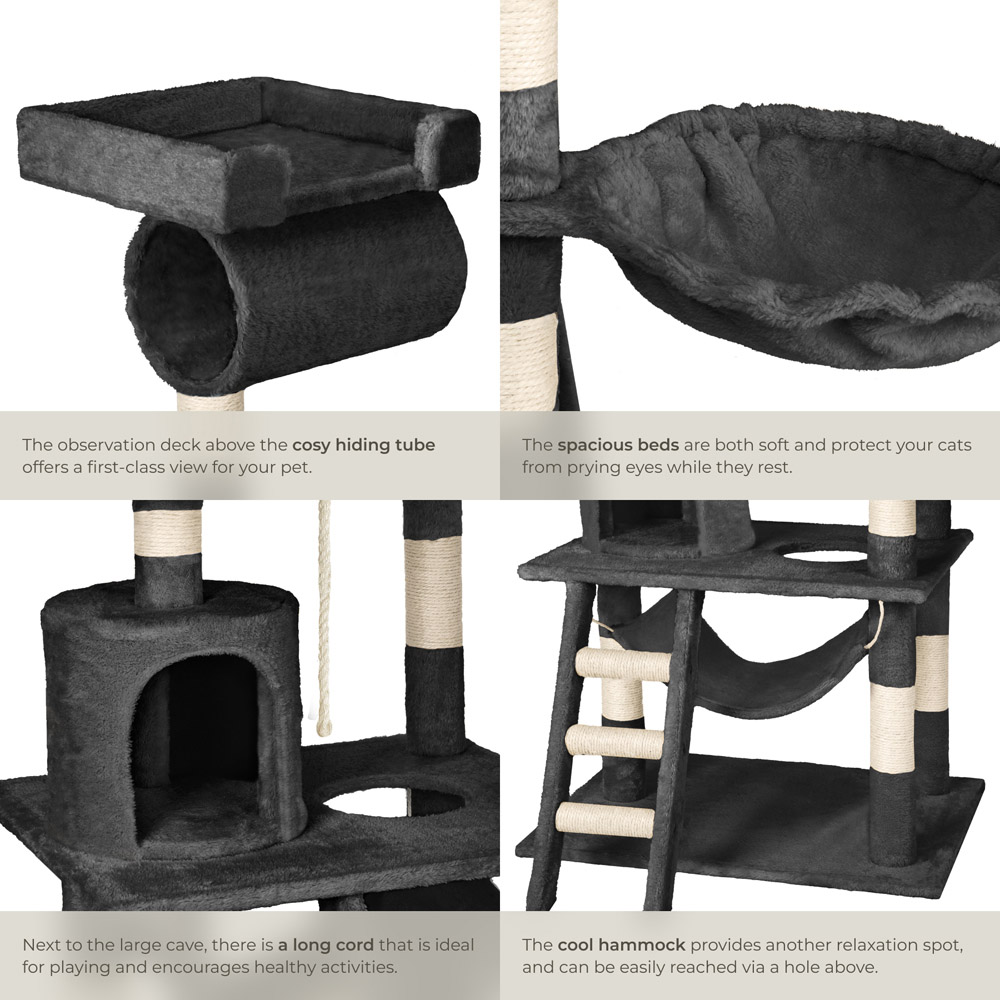 tectake Stokeley Black Cat Tree with Scratching Posts 141cm Image 4