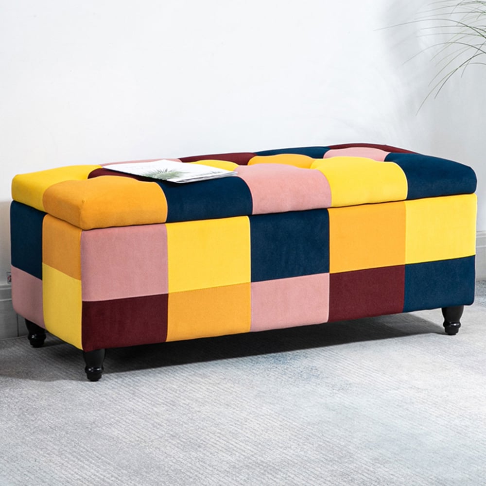 HOMCOM Multicolour Velvet Button Tufted Ottoman Bench Image 1