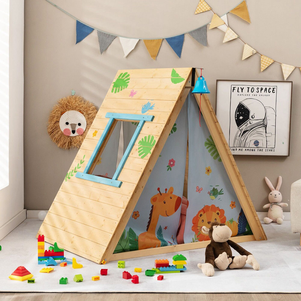 Costway Children Climbing Playhouse with Front Bell and Window Image 2