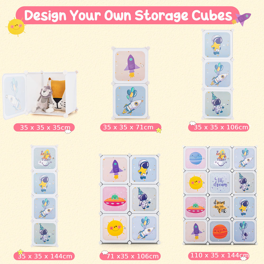 Costway 12 Cube White Portable Kids Wardrobe with Hanging Section Image 8