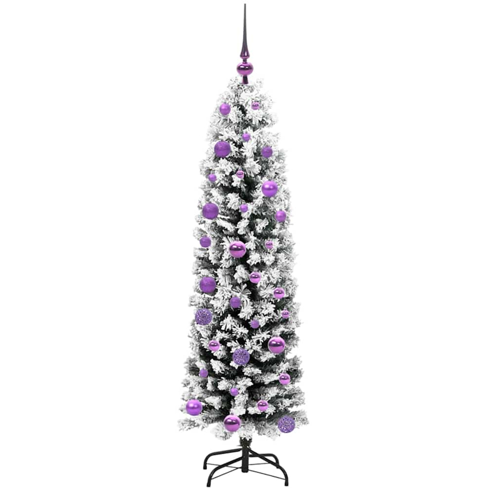 vidaXL Green Snow Flocked Artificial Christmas Tree with LEDs Lilac Decoration Ornaments 5ft Image 4