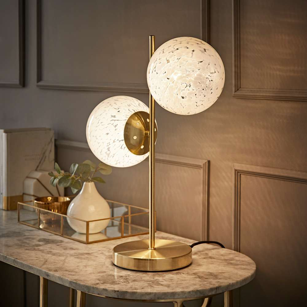 ValueLights Jas White Confetti Glass Globe Shade Gold 2 Way LED Ceiling Light with Bulb Image 3