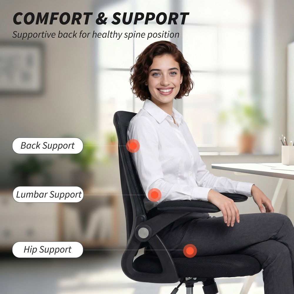 Portland Black Mesh Height Adjustable Office Chair with Lumbar Support Image 7