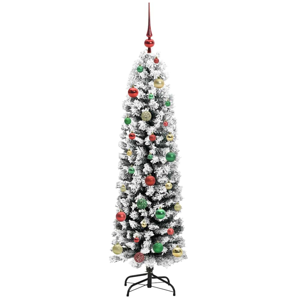vidaXL Green Snow Flocked Artificial Christmas Tree with LEDs Multicolour Decoration Ornaments 5ft Image 4