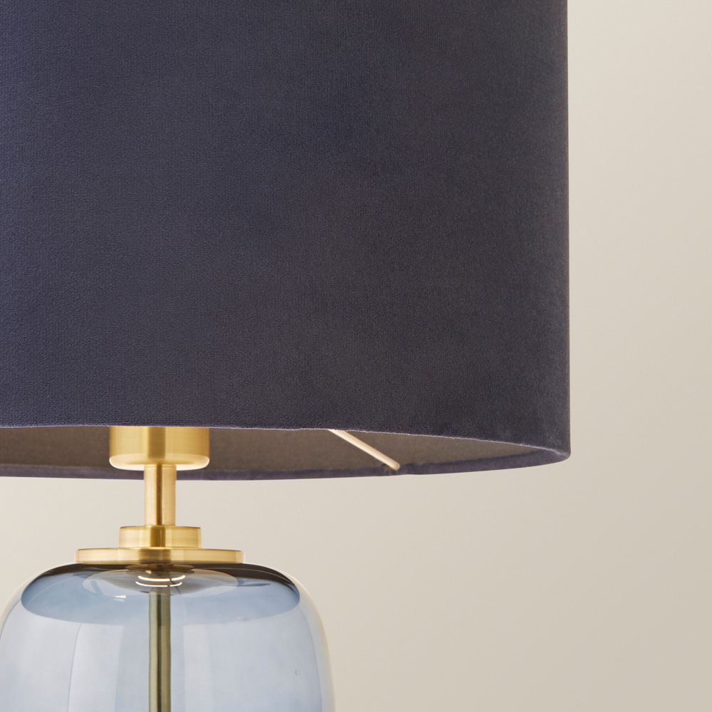 ValueLights Leigh Reni Navy Blue Velvet Shade Navy Blue Glass LED Table Lamp Image 3