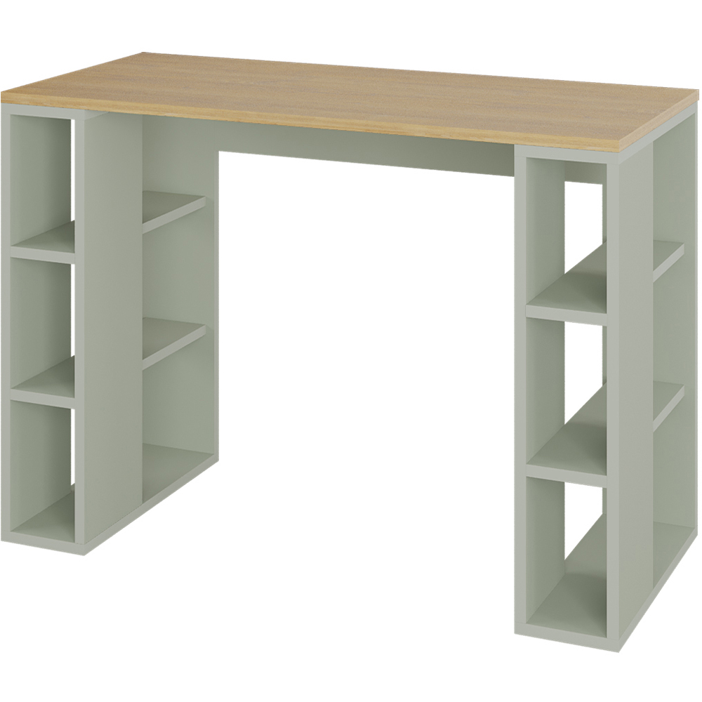 Decortie Colmar 6 Shelf Computer Desk Oak and Ash Green Image 2