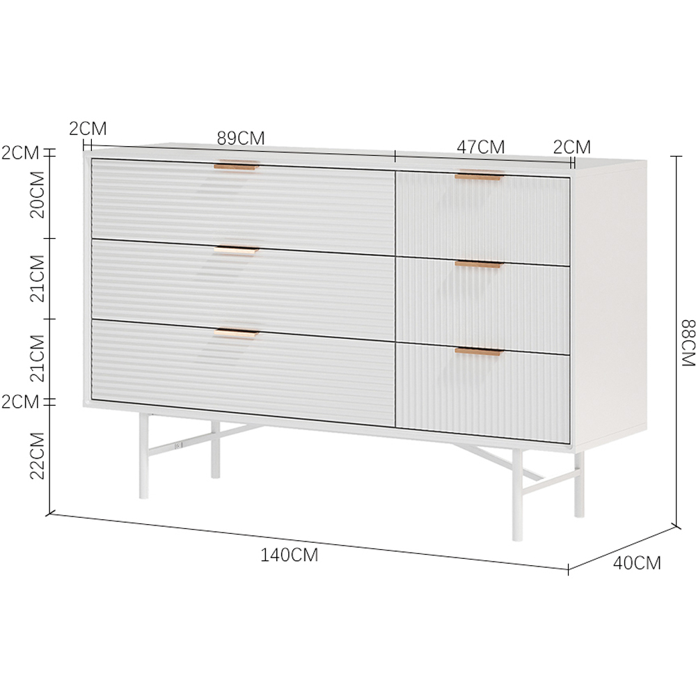 H&O Direct 6 Drawer White Striped Storage Cabinet with Gold Handle Image 7