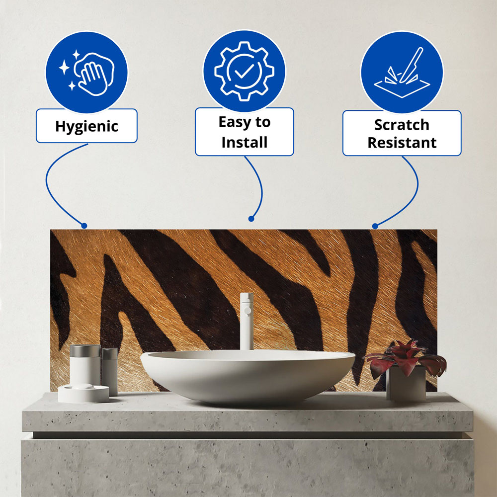 Warren Reed Designer Tiger Skin Print Glass Bathroom Splashback 25 x 60cm Image 3