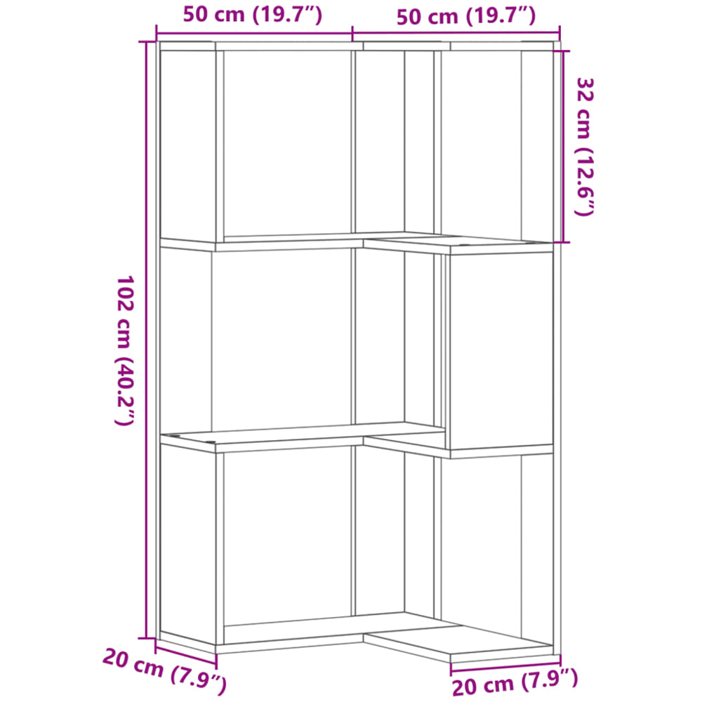 vidaXL 3 Shelf Sonoma Oak Corner Bookcase Image 9
