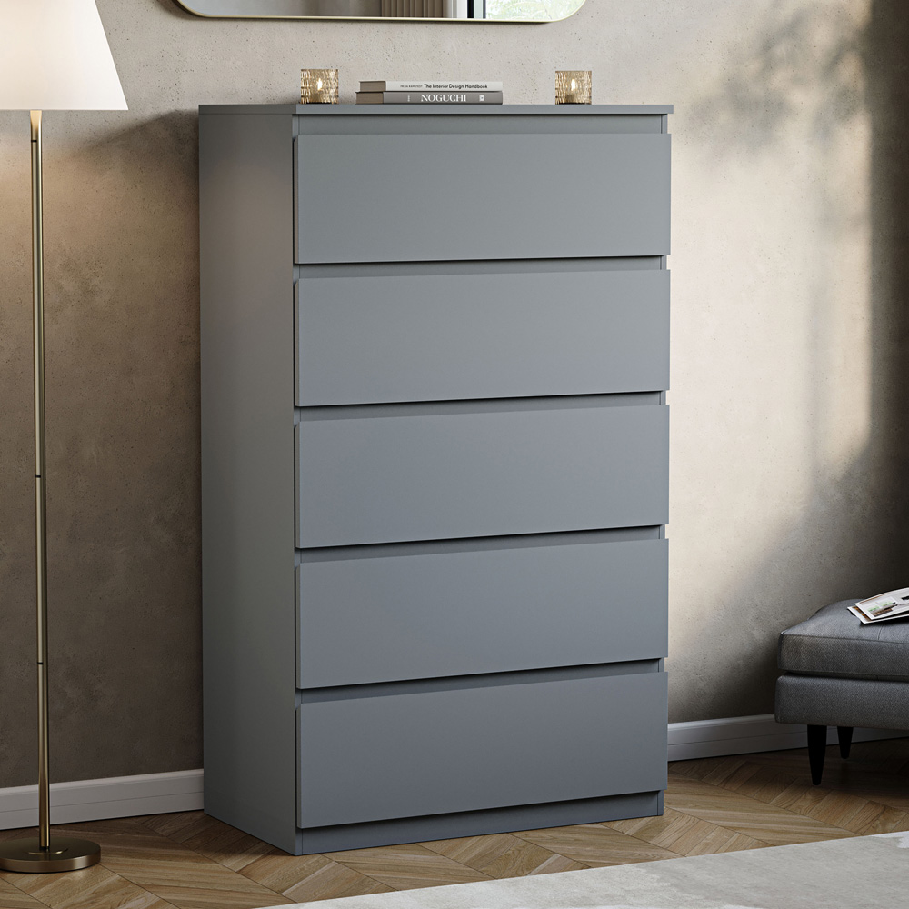 VIDA DESIGNS Denver 5 Drawer Grey Chest of Drawers Image 5