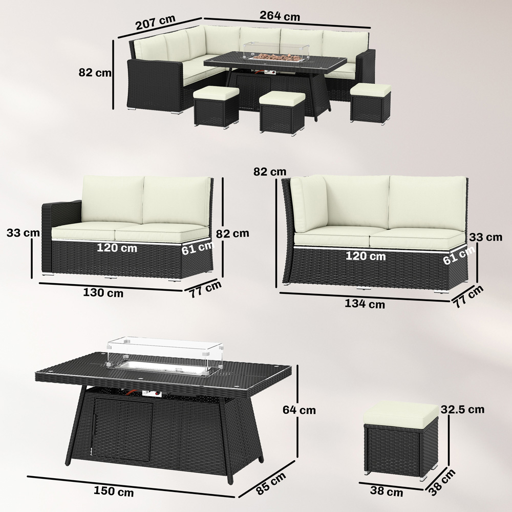 Outsunny 9 Seater White PE Rattan Garden Lounge Set with Fire Pit Table Image 9