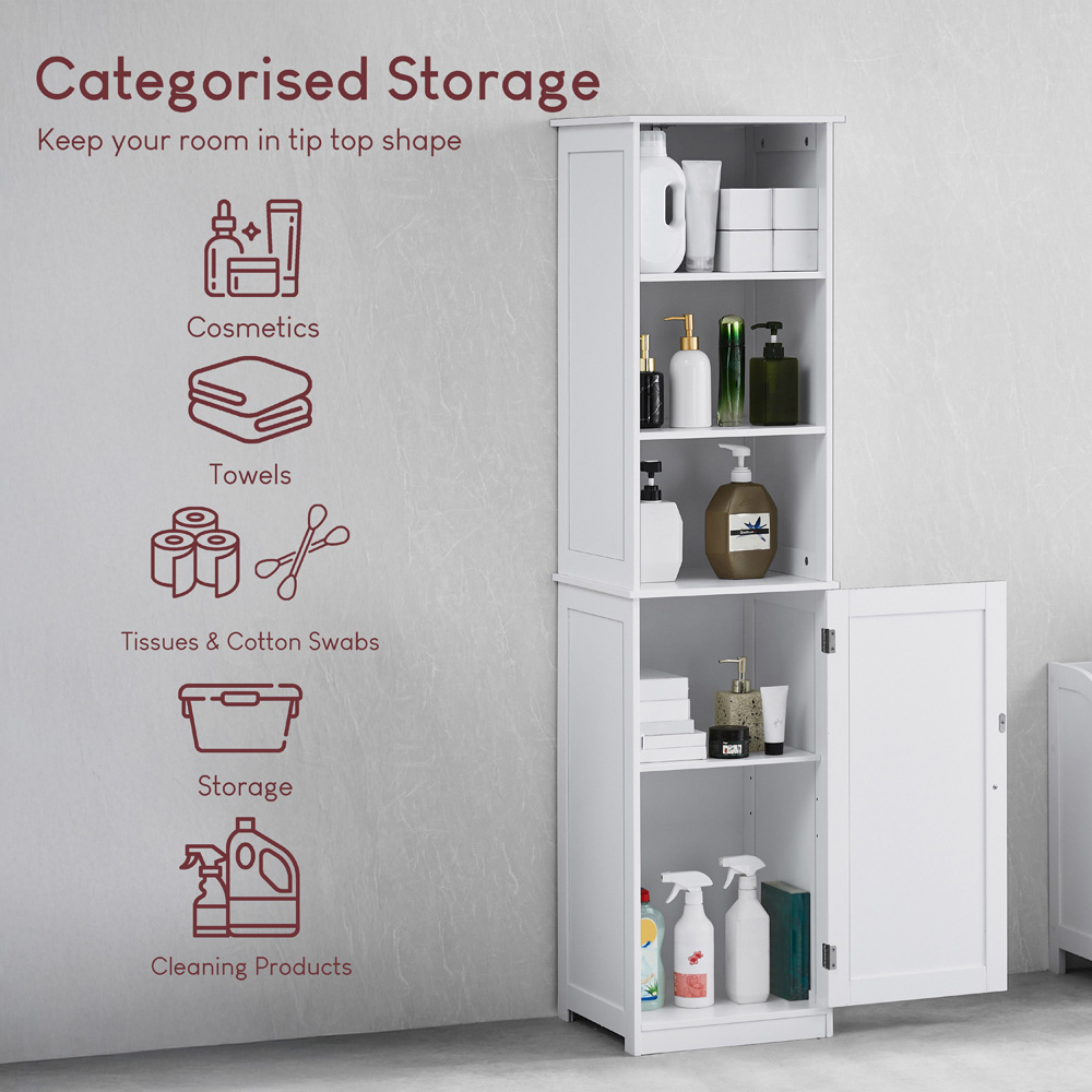 BATH VIDA Priano White Single Door 3 Shelf Tall Floor Cabinet Image 5